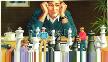 27 db MODERN sakk művész motívumlap / 27 modern chess art postcards
