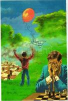 27 db MODERN sakk művész motívumlap / 27 modern chess art postcards