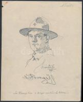 Márton Ferenc (1884-1940): 1933 Jamboree.vitéz Faragó Ede a magyar cserkészek lelke. Ceruza, papír, jelzett, 18×12 cm /Scout graphic, pencil, paper, signed