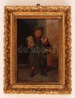 cca 1880 Kisfiú söröskorsóval, chromotipia, festő: P.Felgentreff, üvegezett keretben, 27×20 cm