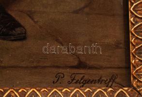 cca 1880 Kisfiú söröskorsóval, chromotipia, festő: P.Felgentreff, üvegezett keretben, 27×20 cm