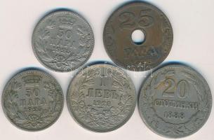 Vegyes: Bulgária 1888. 20s Cu-Ni + 1925. 1L Cu-Ni + Szerb-Horvát-Szlovén Királyság 1925. 50p Ni-Br (...