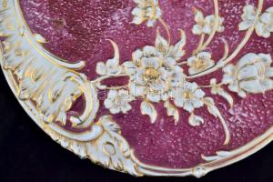 Szecessziós falitányér, kézzel festett, jelzés nélkül, kopott, d:32 cm