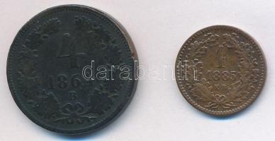 Vegyes: 1864B 4kr Cu + 1885KB 1kr Cu "Középcímer" T:3 ph