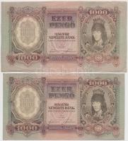 1943. 1000P vágási hiba, nagyobb méretű mint az átlag bankjegyek (188x106mm) + támpéldány, papírránccal T:I-,III szép papír  Adamo P21