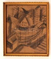 Schönberger jelzéssel: Modern város. Szén, papír, üvegezett keretben, 30×27 cm