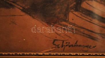 Schönberger jelzéssel: Modern város. Szén, papír, üvegezett keretben, 30×27 cm