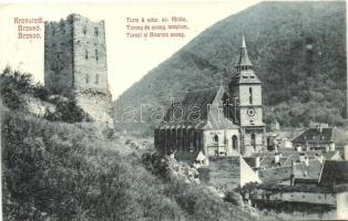 Brassó, Kronstadt, Brasov; Fekete torony és evangélikus templom / Black tower, church