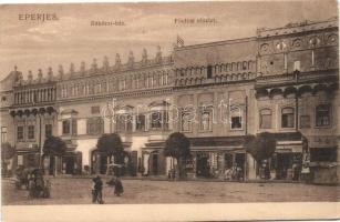 Eperjes, Presov; Rákóczi ház, Fő utca, Palecsko és Golfwender üzlete, kiadja Divald Károly és fia / main street, shops (EK)