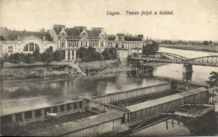 Lugos, Lugoj; Temes folyó a híddal, Délmagyarországi Bank / river, bridge, bank