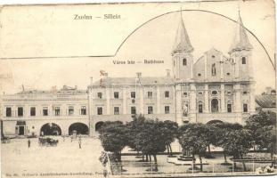 Zsolna, Zilina, Sillein; városháza, Úri szálló / town hall, hotel (b)
