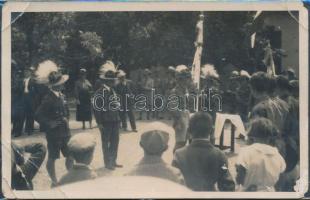 cca 1930 Cserkész ünnepség (zászlóavatás?), fotó, 9×14 cm
