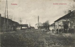 Palánka, Erzsébet királyné utca, gőzmalom, Bernheim Manó kereskedése / street with mill and shop