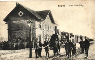 Szépvíz-Csíkszentmihály, Frumoasa-Mihaileni; vasútállomás, gőzmozdony, Adler fényirda / railway station, locomotive (b)