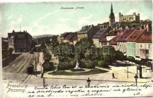 Pozsony, Pressburg, Bratislava; sétatér, vár, kiadja Ottmar Zieher / promenade