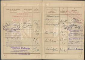 1936 Német Birodalmi Munkakönyv, Deutsches Reich Arbeitsbuch, sok bejegyzéssel, szép állapotban, pp....