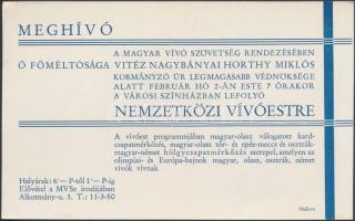 cca 1940 Meghívó Nemzetközi Vívóestre, 10x16cm