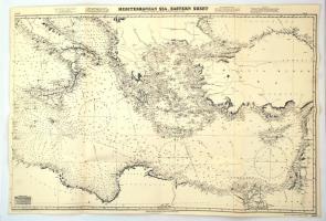 1880 [1951] Mediterranean Sea - Eastern Sheet, hajózási térkép reprintje, Rühl Lajos Csillagászati hajózástan c. munkájából (Bp., 1951), 95×65 cm