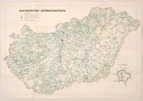 cca 1950 Magyarország autóbusz-hálózata, IBUSZ térkép, Athenaeum kiadása, 57x82 cm
