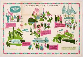 cca 1950 Magyarország autóbusz-hálózata, IBUSZ térkép, Athenaeum kiadása, 57x82 cm