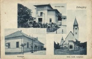 Zebegény, Gerster villa, Római katolikus templom, Bartl-féle Vendéglő, kiadja Fuchs Sándor (EB)