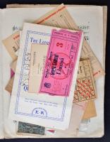 cca 1916-1969 Vegyes nyomtatvány tétel, reklámtasakkal, belépőjeggyel, levelekkel, ételjegy, bankjeg...