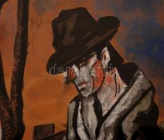 Scheiber Hugó  (1873-1950): Csavargó. Vegyes technika, papír, jelzés nélkül, üvegezett keretben, (sz...