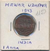 India / Hercegi Államok / Mewar 1943. 1A Cu T:2,2- India / Princely States / Mewar 1943. 1 Anna Cu C:XF,VF Krause Y#17