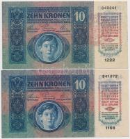 1915. 10K (2x) egyik piros "MAGYARORSZÁG" körbélyegzővel T:I-,III