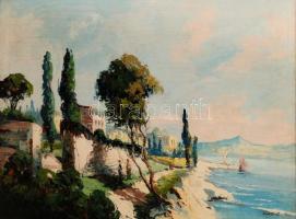 Koszkol Jenő (1868-1935): Mediterrán tengerpart. Olaj, vászon, jelzett, keretben, 60×80 cm