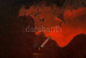 Nagy Zsigmond (1872-1932): Cigaretta gyújtás. Olaj, vászon, jelzett, keretben hibás, 70×55 cm