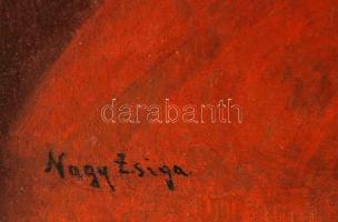 Nagy Zsigmond (1872-1932): Cigaretta gyújtás. Olaj, vászon, jelzett, keretben hibás, 70×55 cm