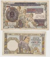 Szerbia / Német megszállás 1941. 500D + 1000D (500D-os bankjegyre nyomva) T:III Serbia / German occupation 1941. 500 Dinara + 1000 Dinara (printed on 500 Dinara banknote) C:F