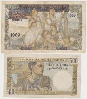 Szerbia / Német megszállás 1941. 500D + 1000D (500D-os bankjegyre nyomva) T:III
Serbia / German occ...