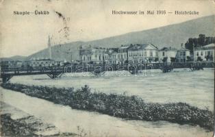 Skopje, Üsküb; Hochwasser im Mai 1916, Holzbrücke / flood, bridge (EB)