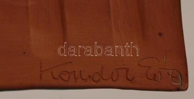 Kondor Éva (1938-): Balaton, mázas kerámia falikép, jelzett, hibátlan, 15x18cm