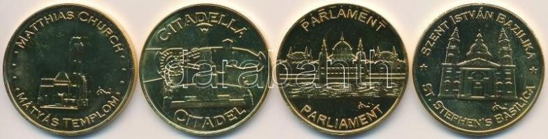 2010. "Budapest érem / Mátyás Templom, Citadella, Parlament, Szent István Bazilika" aranyozott fém emlékérmek (4xklf) (33mm) T:1-