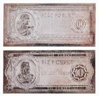 1996. "50 éves a forint" emlékérem szett 2xklf db-ja: "1946. 10Ft" Ag bankjegy veret (47g/0.999/37,5x80mm) + "1946. 100Ft" Ag bankjegy veret (47,30g/0.999/37,5x80mm) T:2