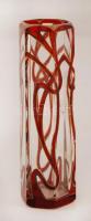 Szecessziós stílusú festett üvegváza, kopásnyomokkal, apró csorbával, m: 12 cm