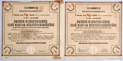 Budapest 1946. &quot;Dreher-Haggenmacher Első Magyar Részvényserfőződe&quot; részvényelismervény ideiglenes részvényről, 40P értékben, szárazpecséttel (2x) T:II- szennyeződés