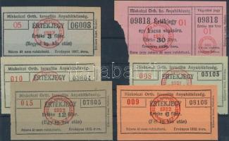 Miskolc 1925-1940. "Miskolczi Orthodox Izraelita Hitközség" 33db vágatási bárca és értékje...