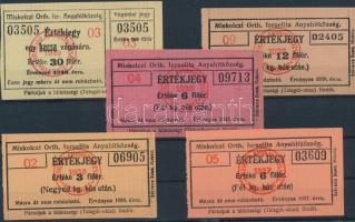 Miskolc 1925-1940. "Miskolczi Orthodox Izraelita Hitközség" 33db vágatási bárca és értékje...