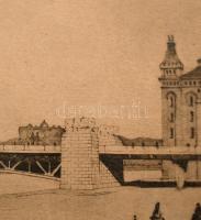 cca 1930 Horthy Miklós Duna híd (tervrajz nyomat) (kő elefántokkal?), 5×17 cm