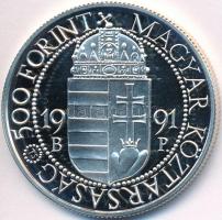 1991. 500Ft Ag "II. János Pál pápa látogatása" dísztokban tanúsítvánnyal T:PP felületi kar...