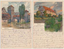 2 × Nürnberg Veltens Künstler-Postkarte, 1 × Ronneburg - 3 db régi litho képeslap / 3 pre-1904 German litho postcards