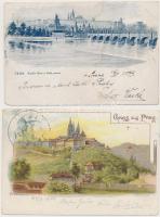Praha, Prague - 2 db századfordulós, osztatlan hátoldalú városképes lap a várról / 2 pre-1904 Hradcany postcards, undivided backs, mixed quality