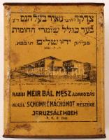 cca 1940 Adakozó persely - Rabbi Meir Bál Nesz adakozás Kolel Schomre Hachomot részére. Fém. / Charity piggi bank made of metal 11x13 cm