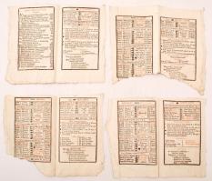 1844 Magyar.országi kalendáriom. Az első félév, két oldalon a szöveget is érintő hiány