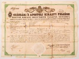 1846 Nyílt parancs, szabad utazásra jogosító igazolás a Helytartótanácstól Peterdy Gábor (1817-1892): közgazdasági író részére, hátoldalt sok feljegyzéssel, megviselt állapotban