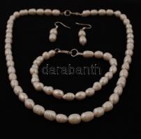 Gyöngy ékszer szett: nyaklánc (40 cm) , karkötő, fülbevaló  / Original pearl jewelery set